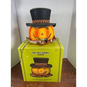 Fiber Optic Pumpkin With Top Hat Halloween Decoration 10 Inches With Adapter